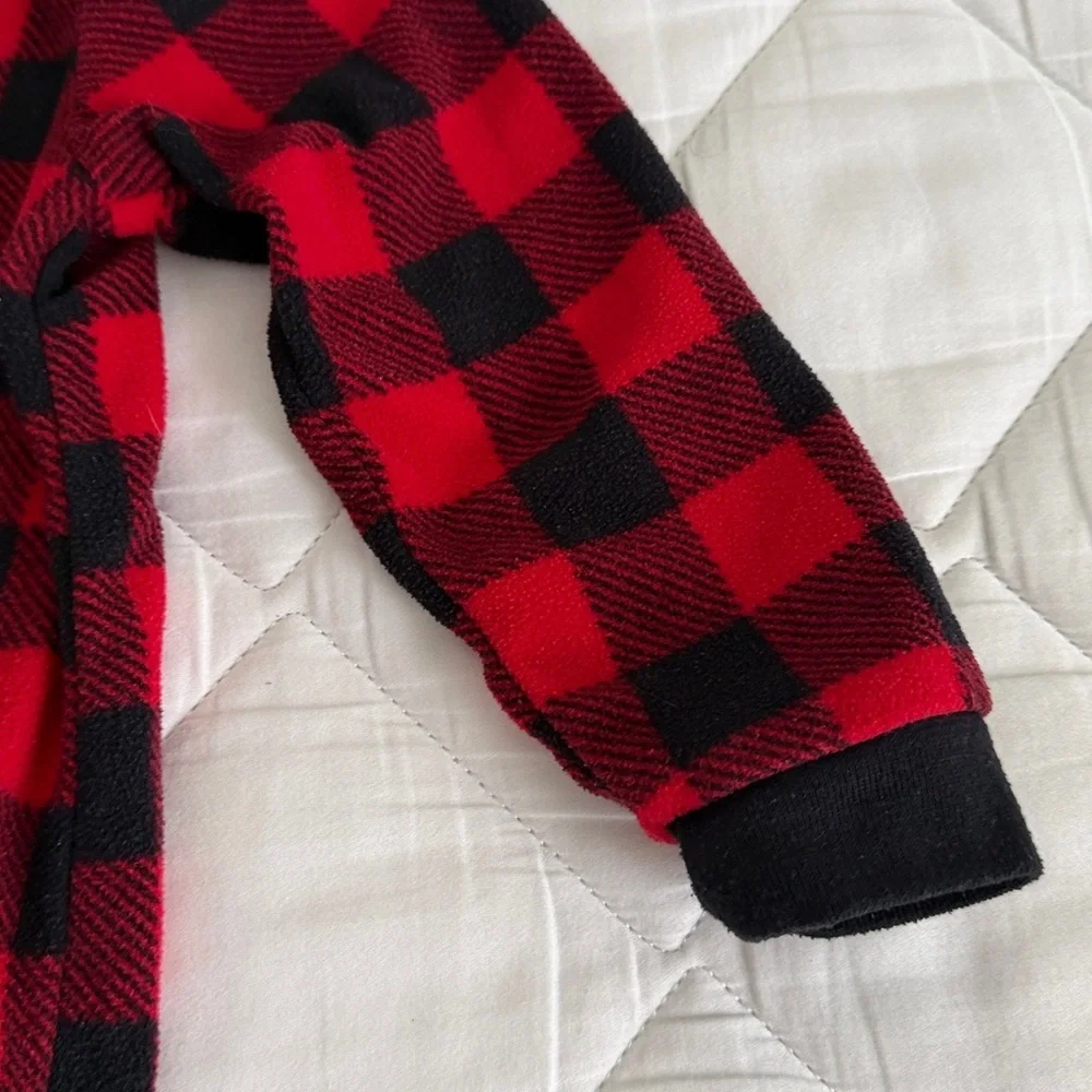 Carter's Red and Black Plaid Moose Footie size 2T